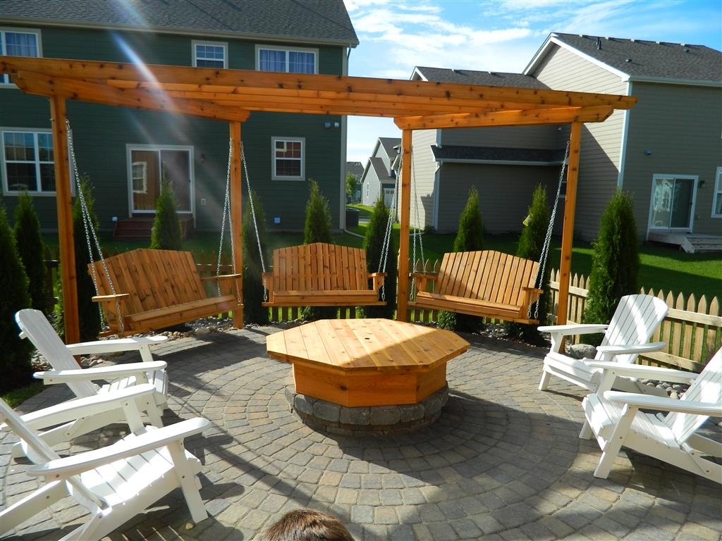Apple Valley Fire pit with pergola swings | Devine Design ...